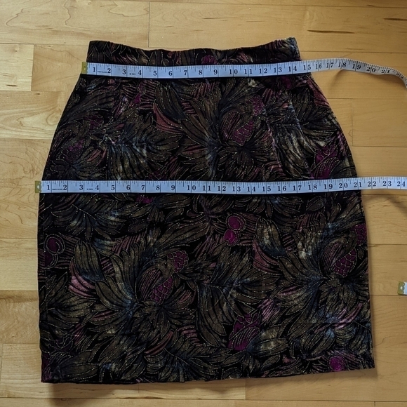 Vintage velour velvet floral pensil skirt size Medium B5 - Picture 5 of 9